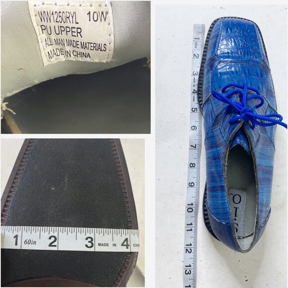 SIO Electric Blue Faux Alligator Crocodile Square Toe Oxford Shoes Sz 10 - Picture 4 of 10